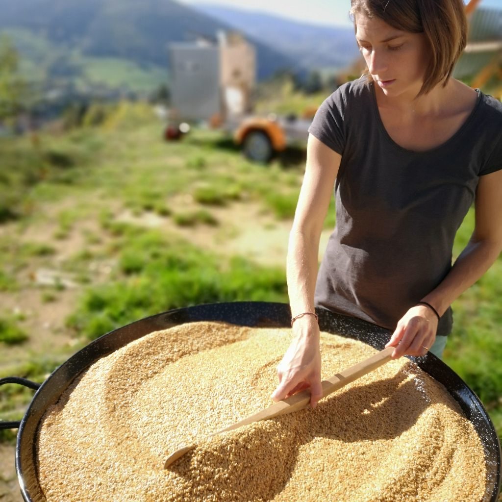 graines de lin torréfiées a refroidir
